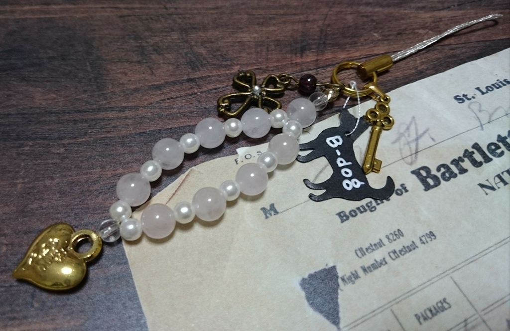 ローズクオーツストラップ（ゴールド）