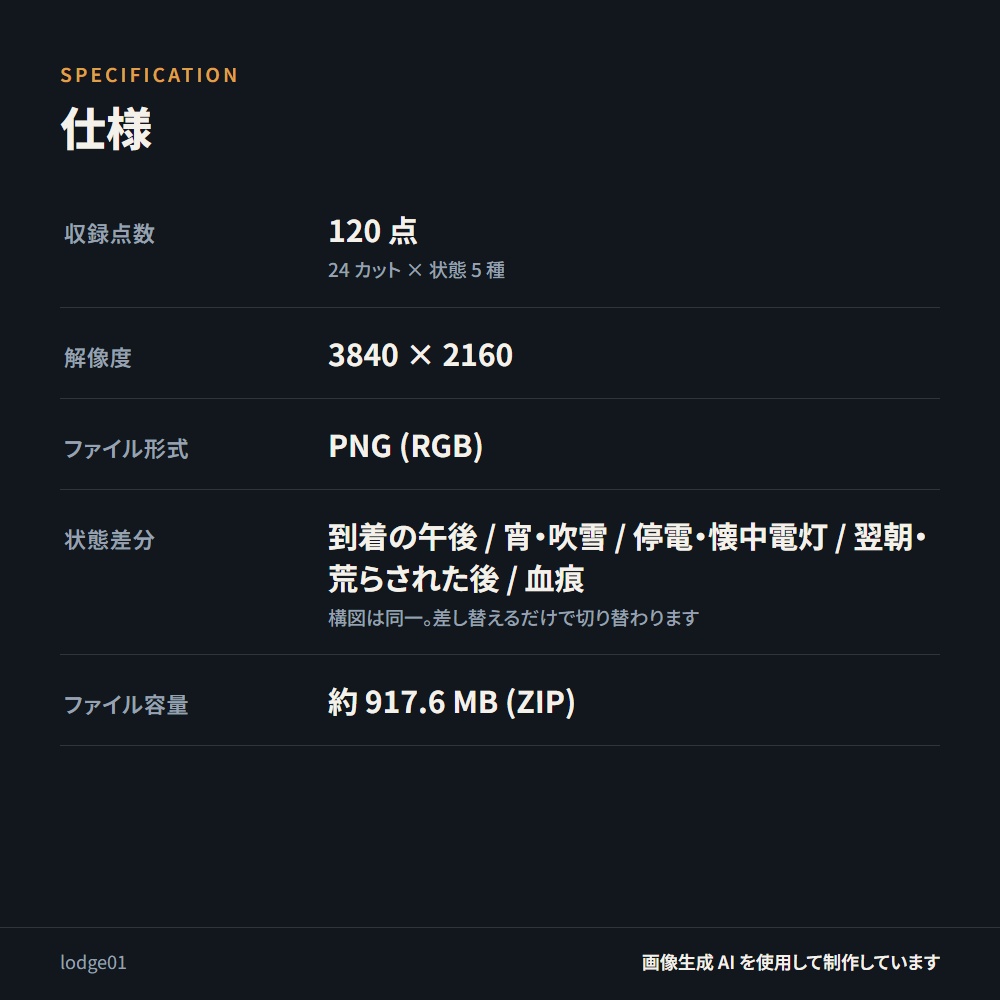 【背景素材】吹雪の山荘 / 状態5種 全120点 4K