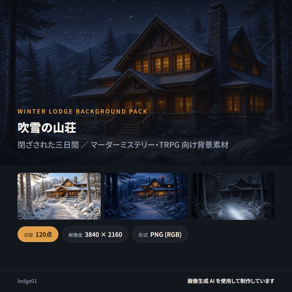 【背景素材】吹雪の山荘 ／ 状態5種 全120点 4K