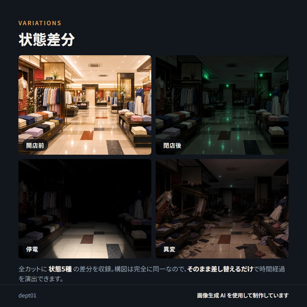 【背景素材】閉店後の百貨店 / 状態5種 全110点 4K