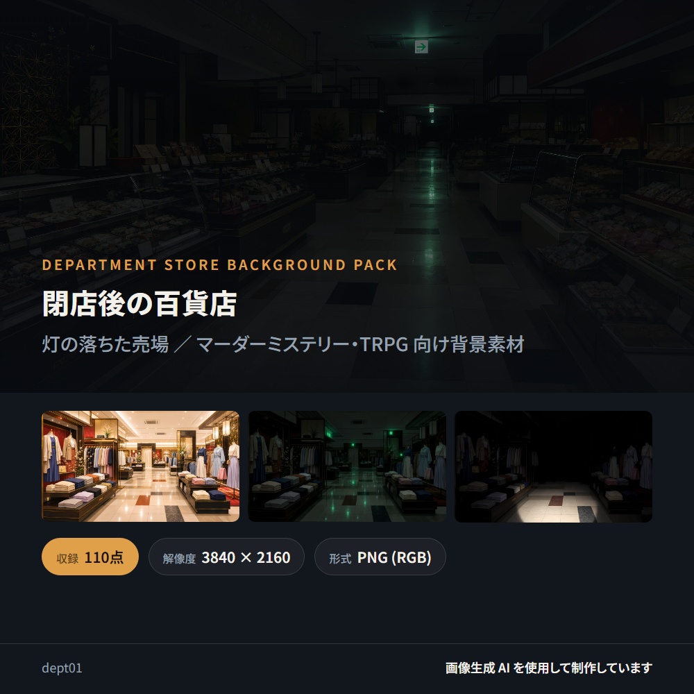 【背景素材】閉店後の百貨店 ／ 状態5種 全110点 4K