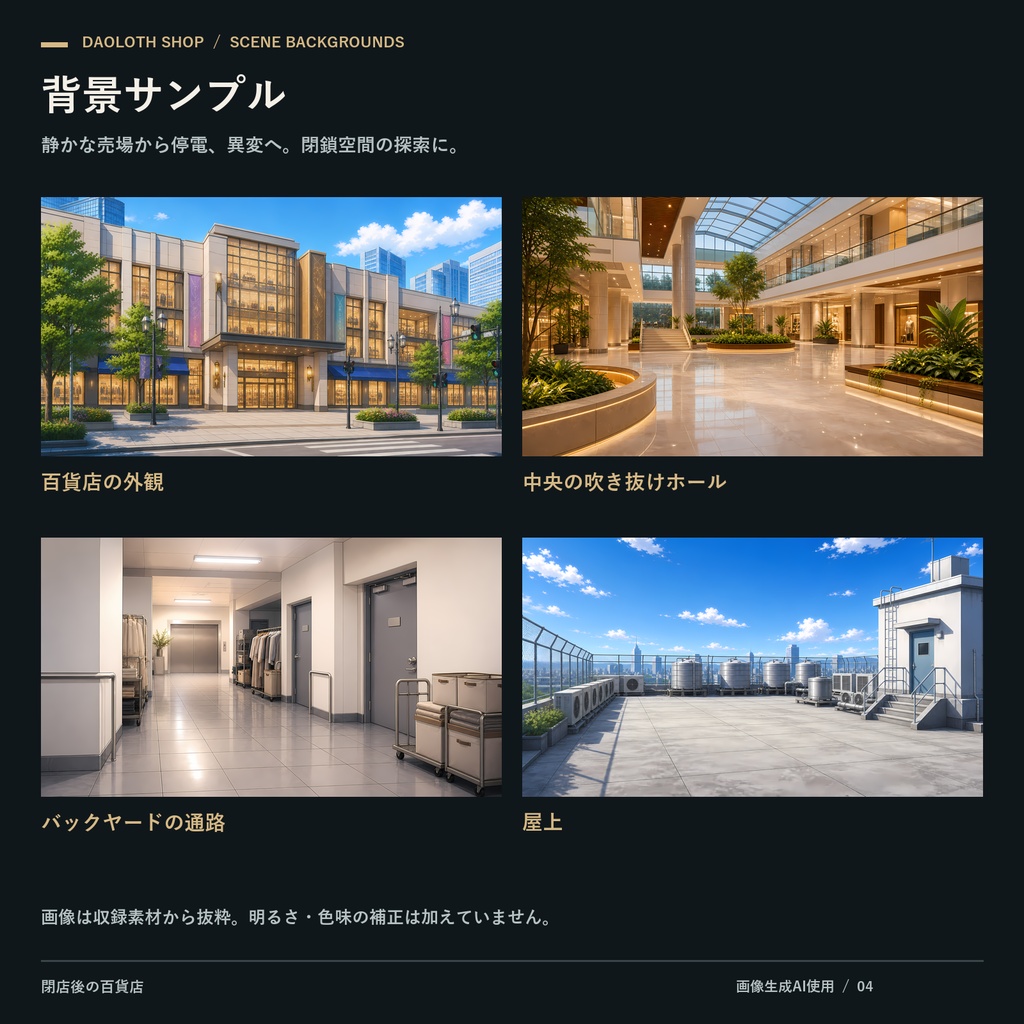 【TRPG・CoC背景素材】閉店後の百貨店110枚|22カット×5状態・4K