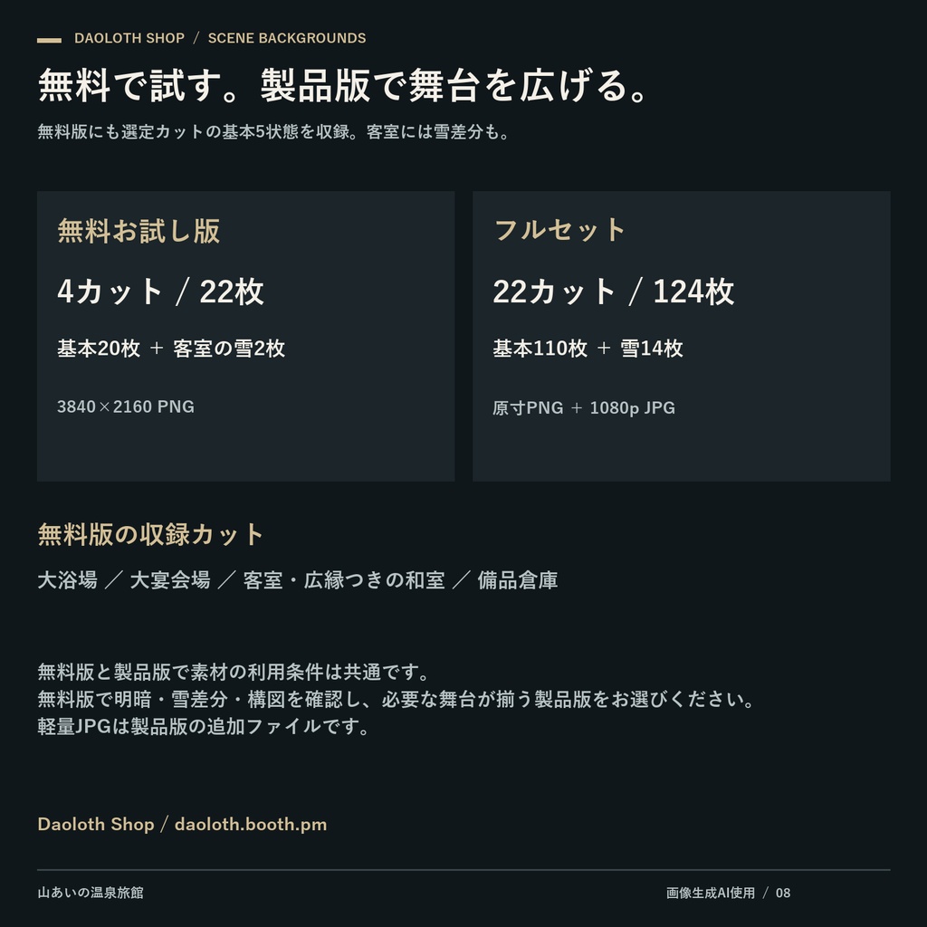【TRPG・CoC背景素材】山あいの温泉旅館124枚|22カット・基本5状態+雪差分