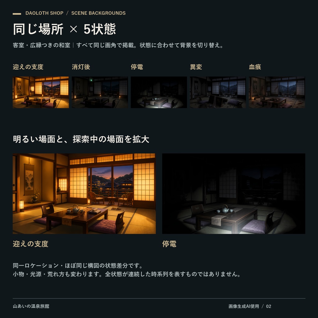 【TRPG・CoC背景素材】山あいの温泉旅館124枚|22カット・基本5状態+雪差分