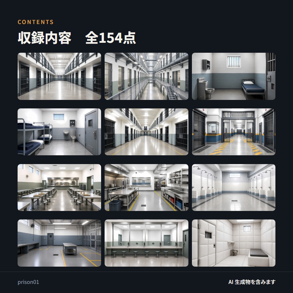 【背景素材】夜の刑務所 / 状態7種 154点|舎房・独居房・面会室・作業工場・地下通路
