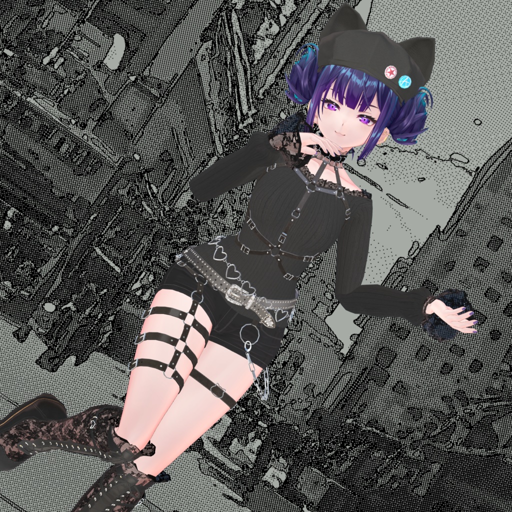 【複数アバター対応】黒猫白猫ゴスパンクセット