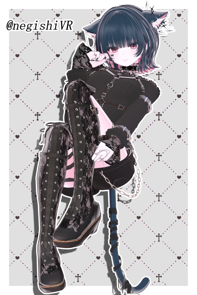 【複数アバター対応】黒猫白猫ゴスパンクセット