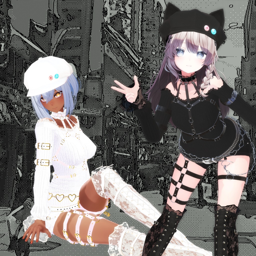 【複数アバター対応】黒猫白猫ゴスパンクセット