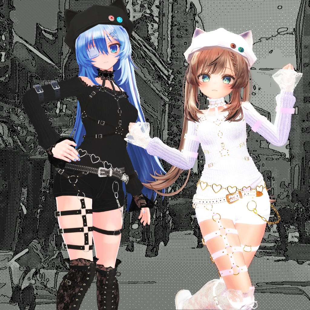 【複数アバター対応】黒猫白猫ゴスパンクセット