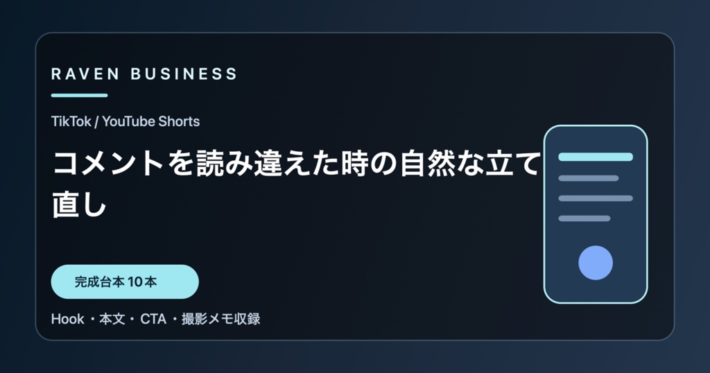 TikTok・YouTube Shorts台本10本｜コメントを読み違えた時の自然な立て直し