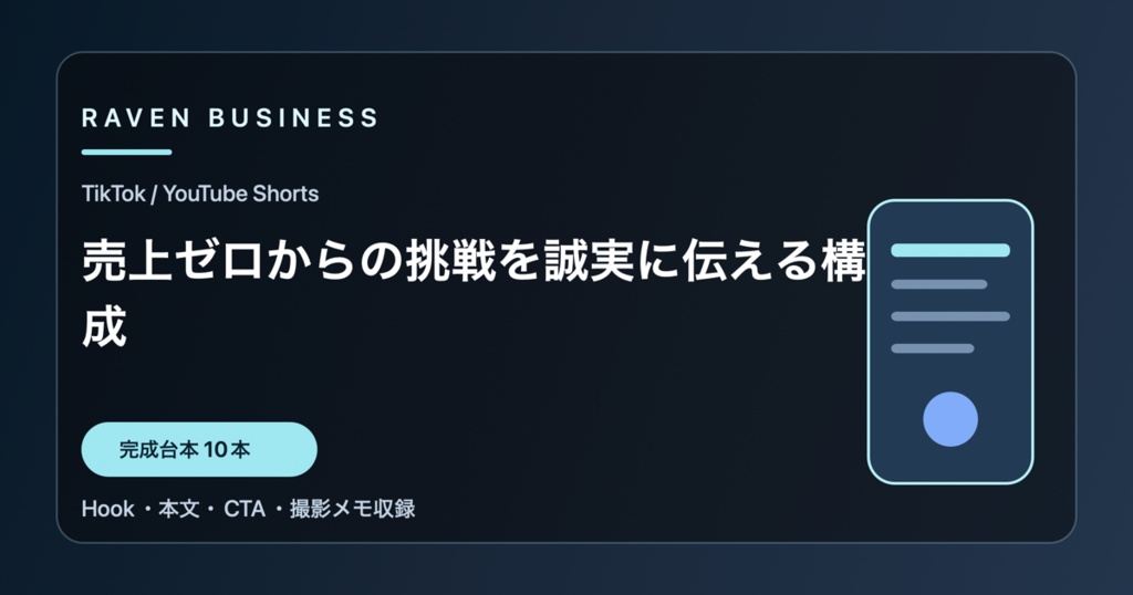 TikTok・YouTube Shorts台本10本｜売上ゼロからの挑戦を誠実に伝える構成