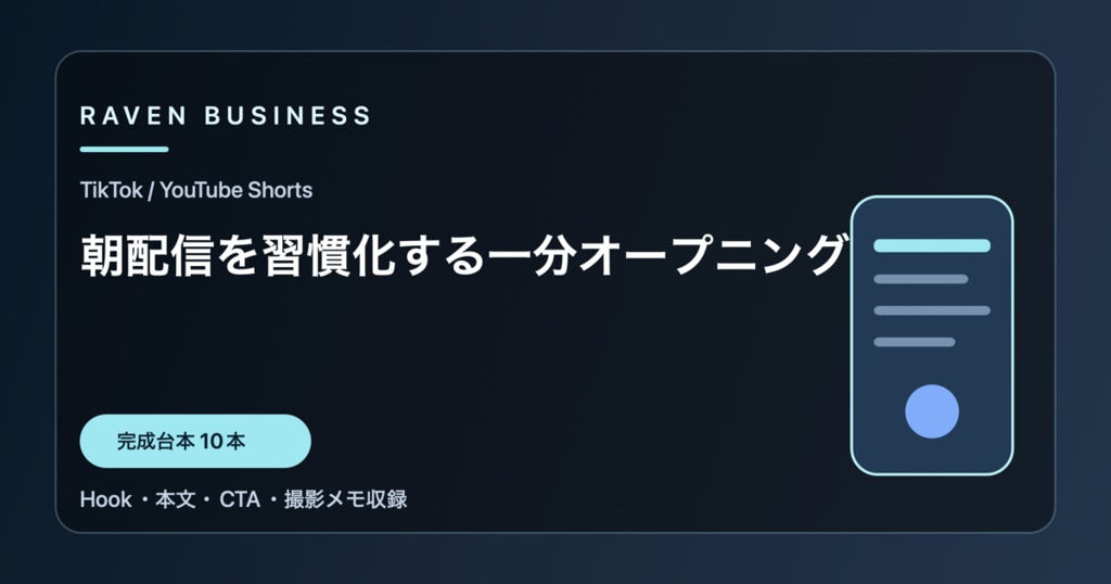 TikTok・YouTube Shorts台本10本｜朝配信を習慣化する一分オープニング