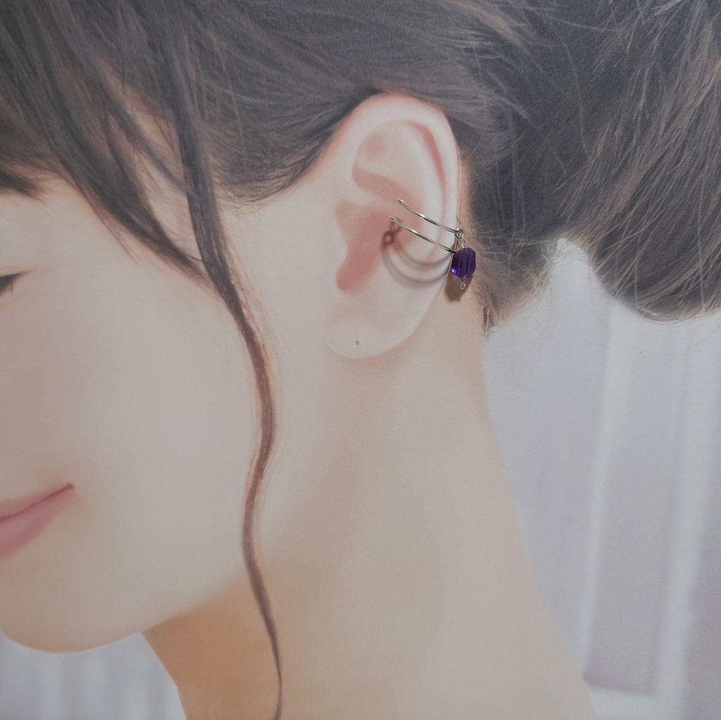 2way イヤーカフ アメジスト 葡萄色の雫