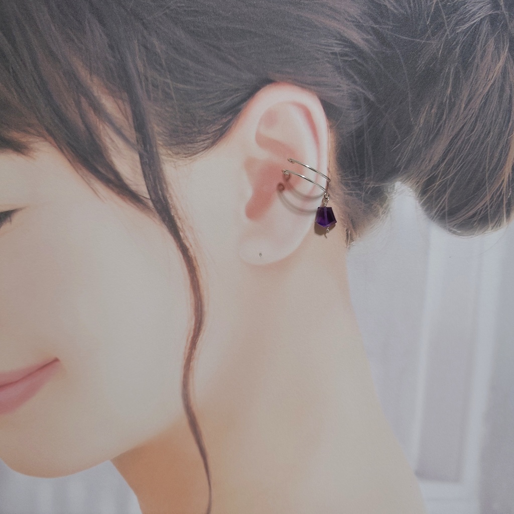 2way イヤーカフ アメジスト 葡萄色の雫