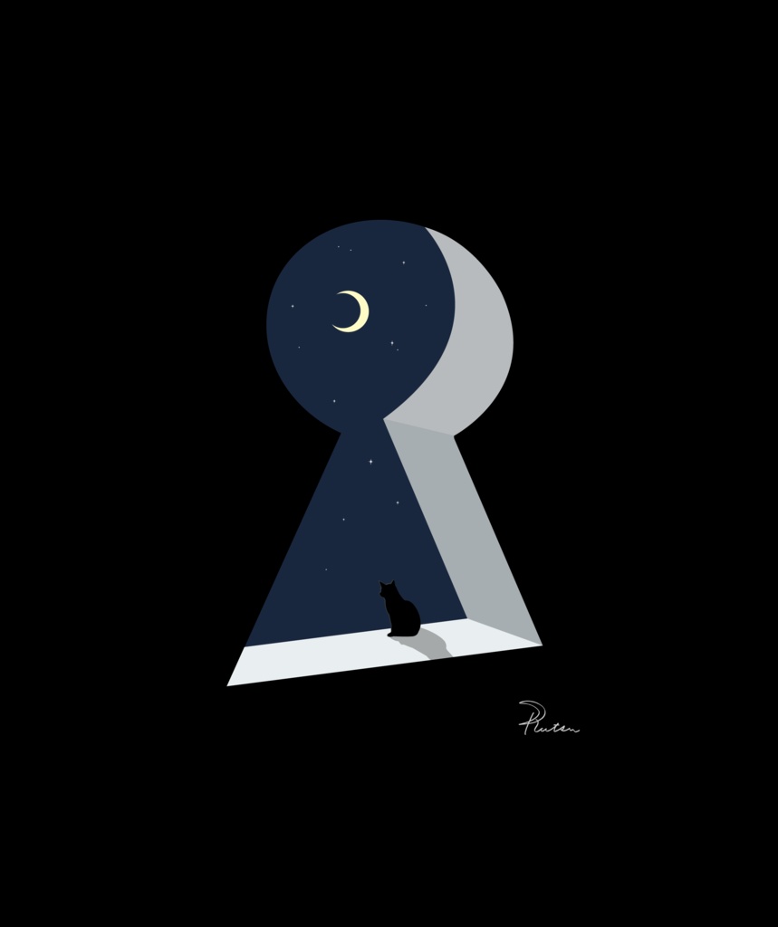 夜を覗く猫<Through the Keyhole>/ミニアートクロス