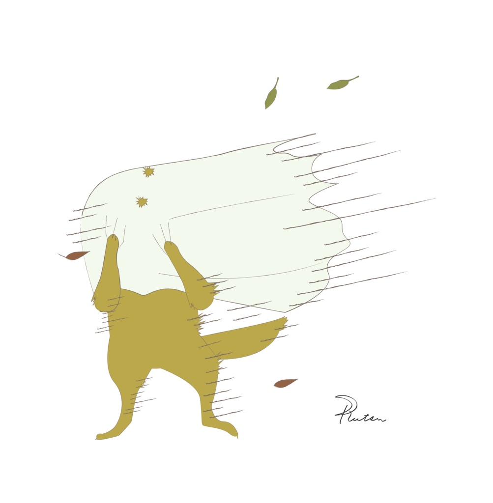 ゆうれい「強風注意」/ミニアートクロス