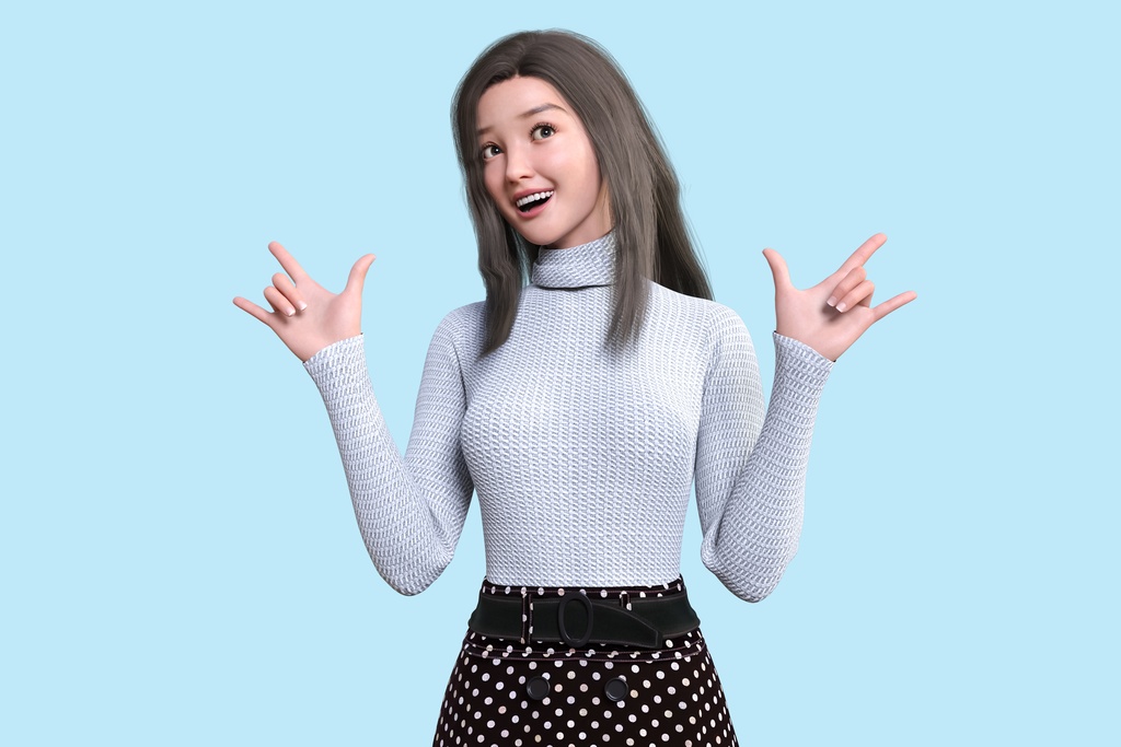 大好きを意味するハンドポーズをする笑顔の女性