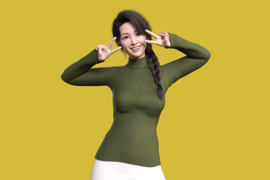 ピースサインで喜びを表現する笑顔の女性
