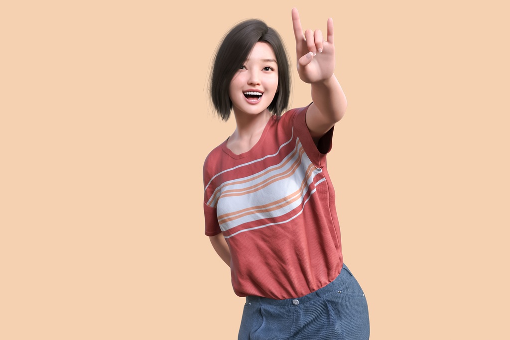 大好きを意味するハンドポーズをする笑顔の女性