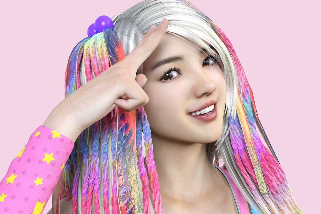 カラフルなドレッドヘアのポップな女の子