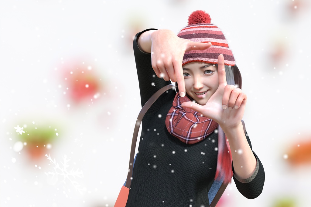 冬の旅行で写真を撮るポーズをする女性ツーリスト