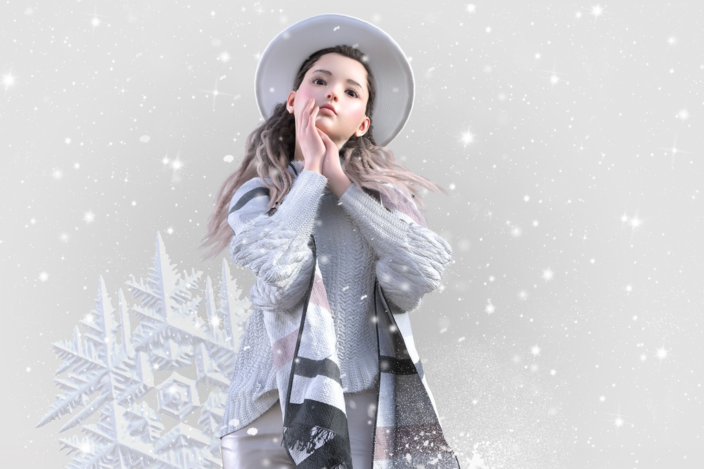 雪の降る中、思いに耽る若い女性