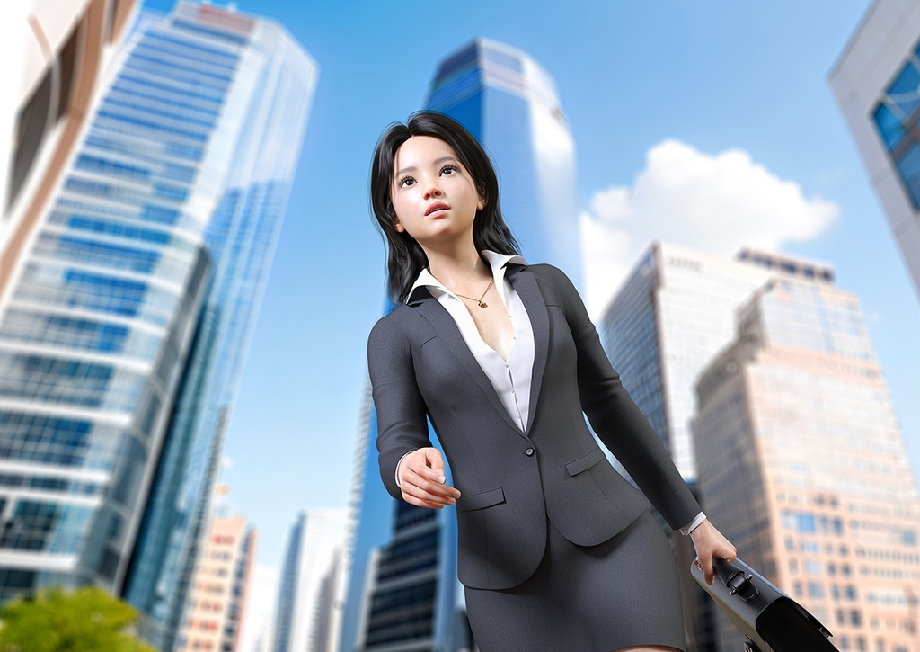 ビジネス街を颯爽と駆け抜ける女性営業マン
