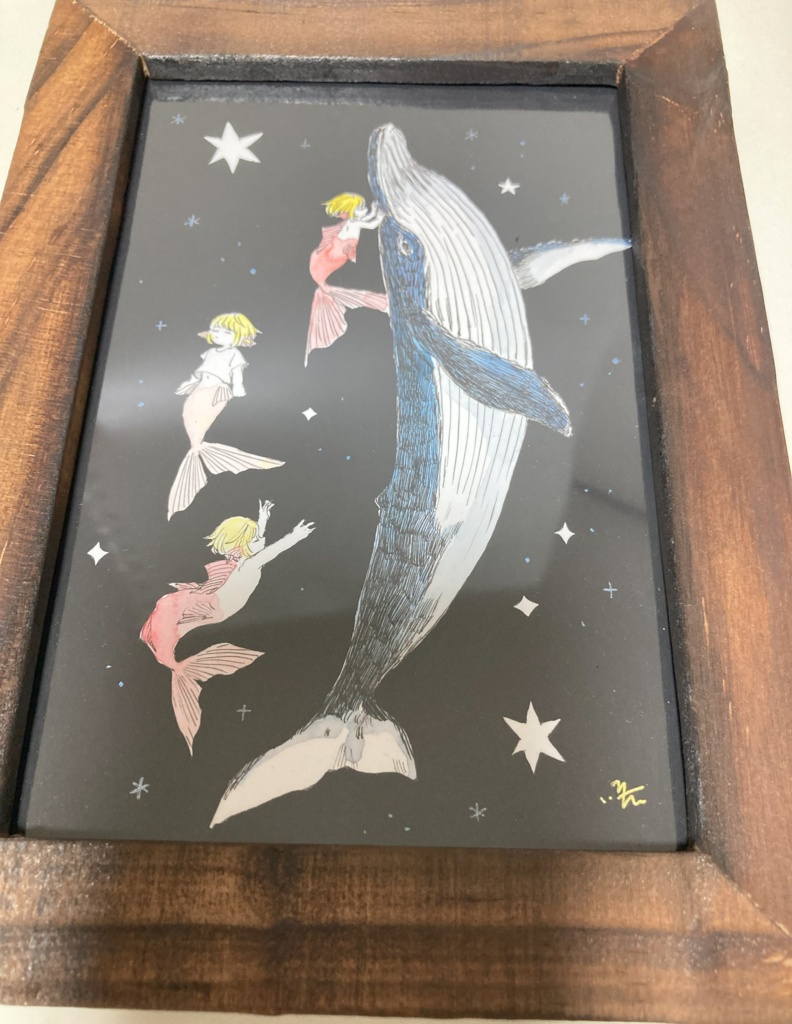 ハガキサイズ原画「くじら」