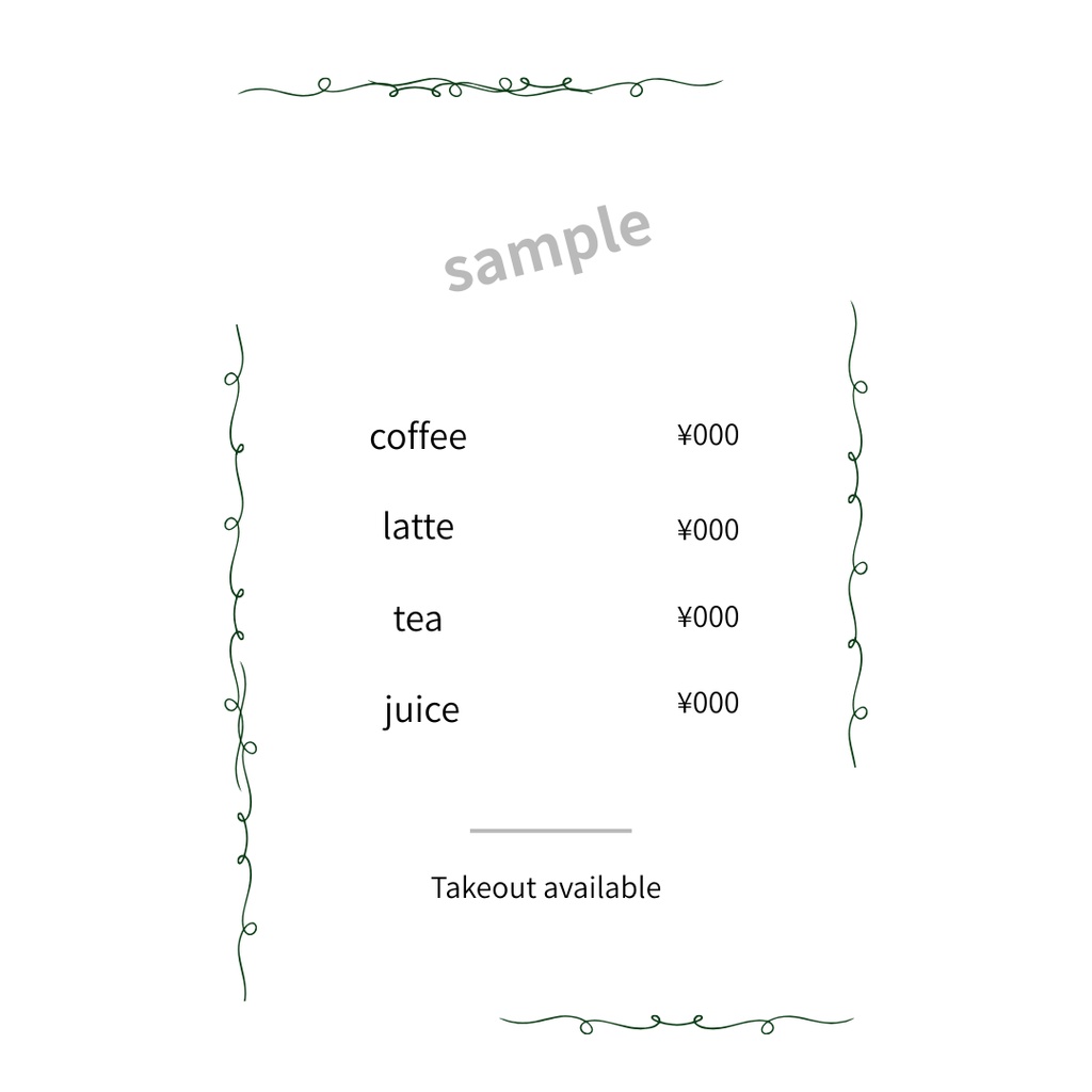 Canva編集OK|カフェメニューテンプレート|ミニマルデザイン|4色セット