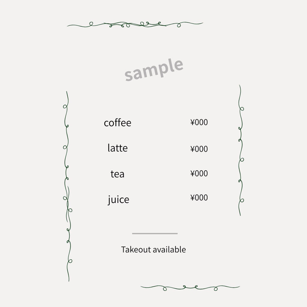 Canva編集OK|カフェメニューテンプレート|ミニマルデザイン|4色セット