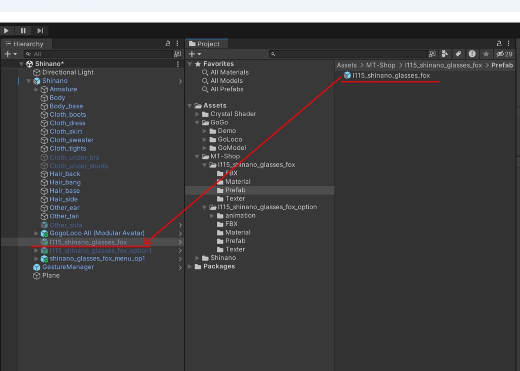 しなのちゃん用、FOXタイプのメガネ