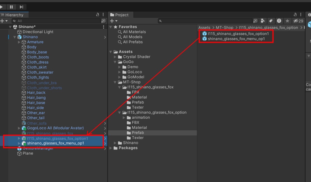 しなのちゃん用、FOXタイプのメガネ