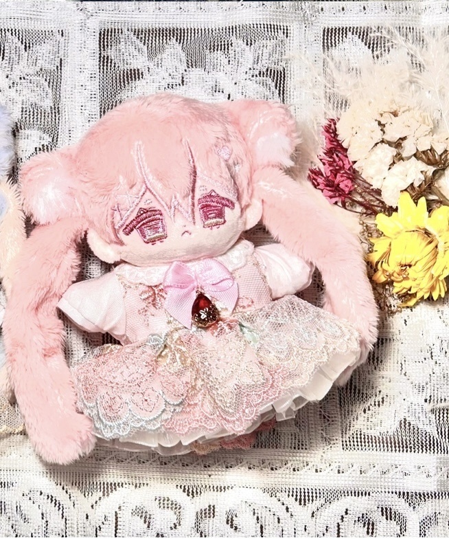 無属性ぬい服 10cm レースワンピース ピンク