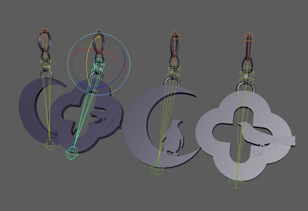 【3Dモデル】 大きめのイヤリング 月と十字架とどうぶつ