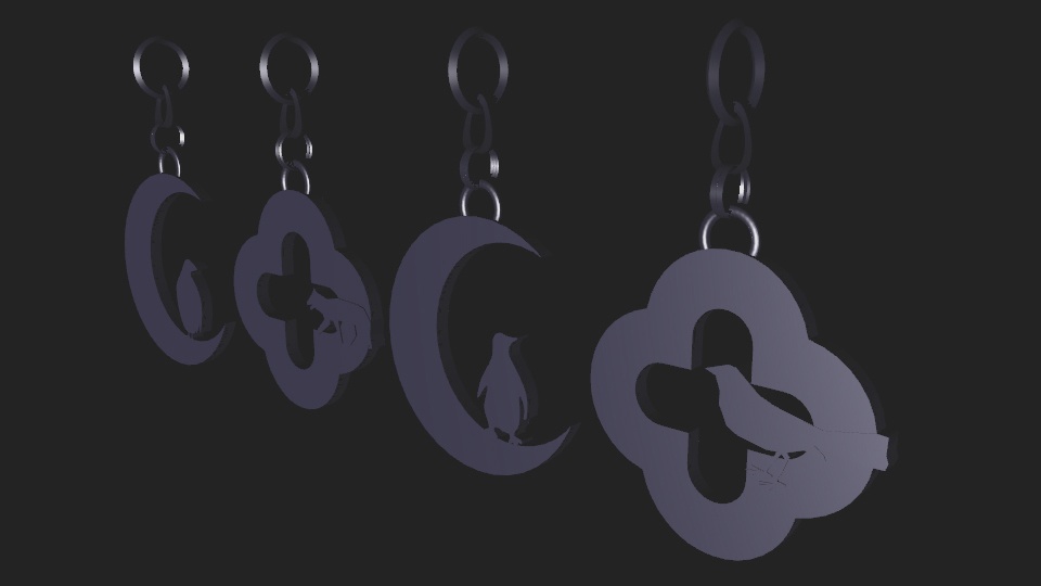 【3Dモデル】 大きめのイヤリング 月と十字架とどうぶつ