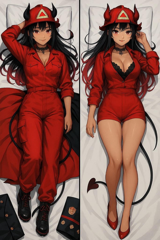 消防スーツのサキュバス抱き枕カバー – HenGu616 Succubus in Firefighter Uniform Dakimakura Cover – HenGu616