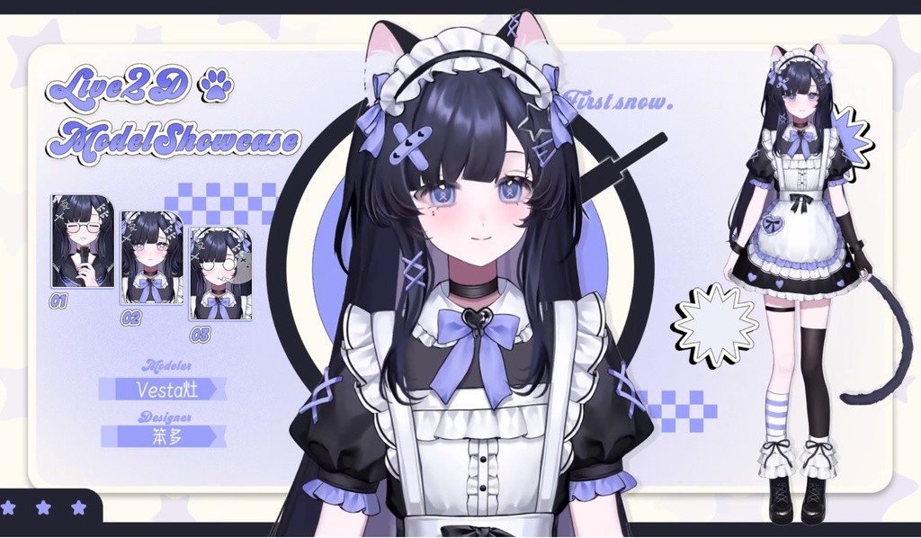 「汎用Live2dモデル」猫ちゃん!高可動性・高精度猫耳モデルー_前傾 / サイズ変化 / Vbridger対応 / 頭部分離/VTS対応