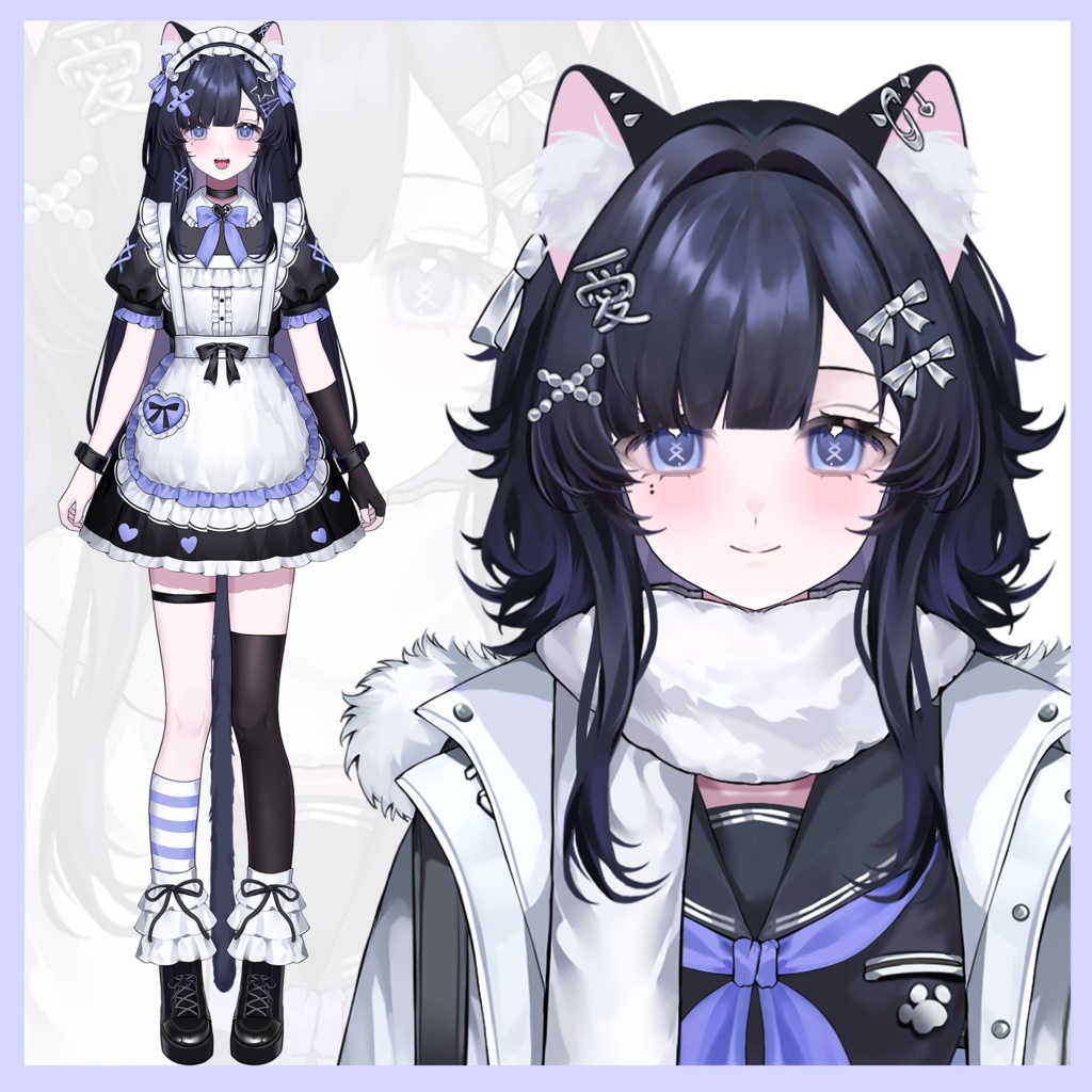 「汎用Live2dモデル」猫ちゃん！高可動性・高精度猫耳モデルー_前傾 / サイズ変化 / Vbridger対応 / 頭部分離/VTS対応