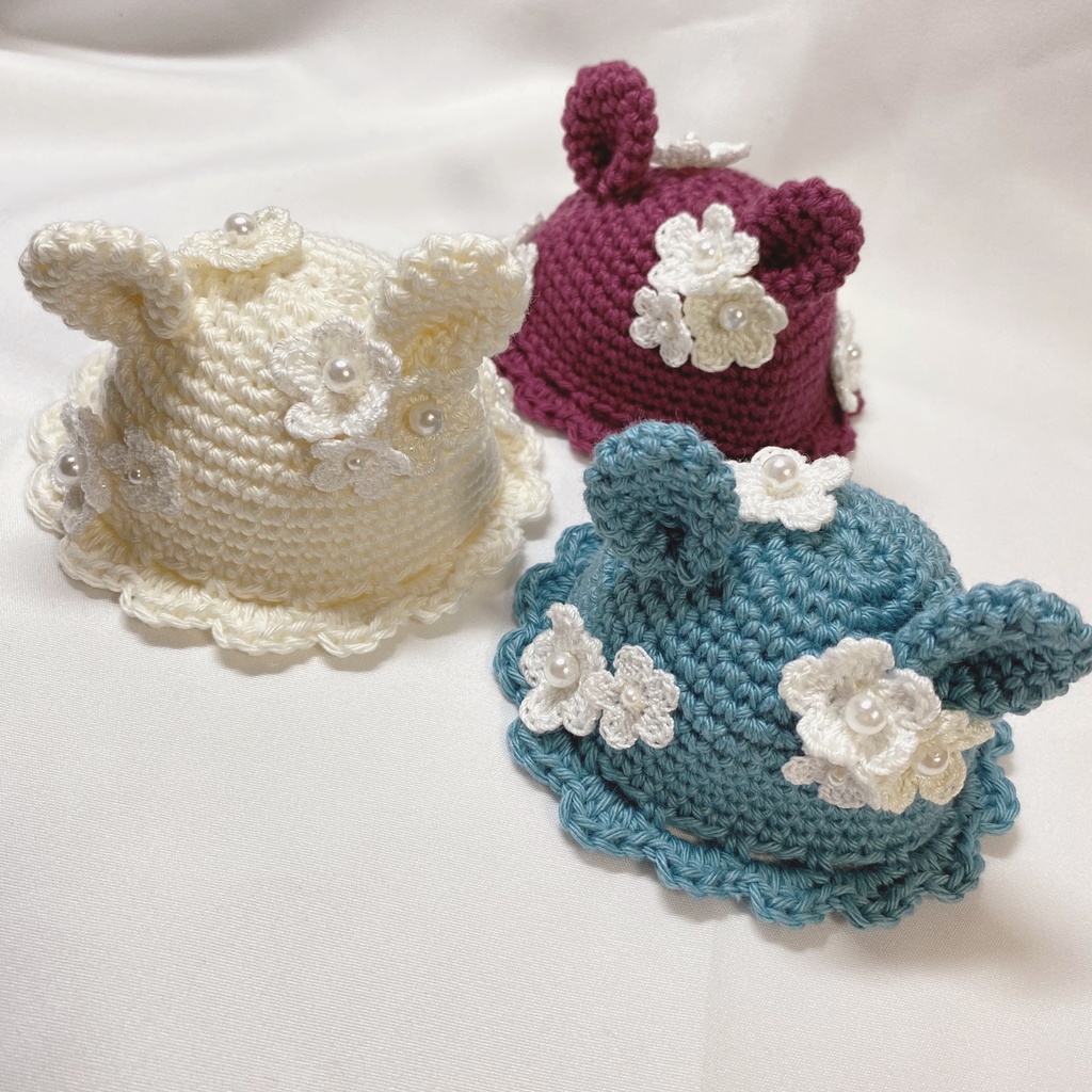 熊の花畑帽*9〜11cmぬい用