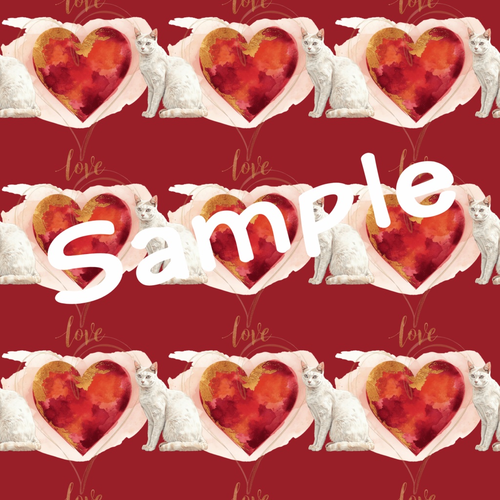 レッド♡バレンタイン♡白猫とハートのデジタルペーパー5点セット