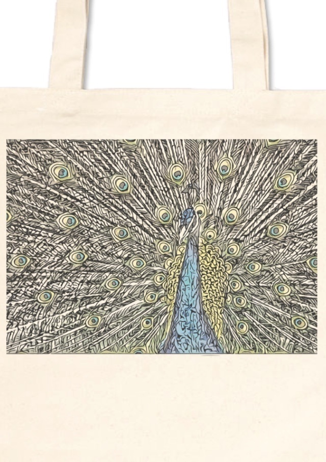 モザイククジャクのトートバッグ(L)