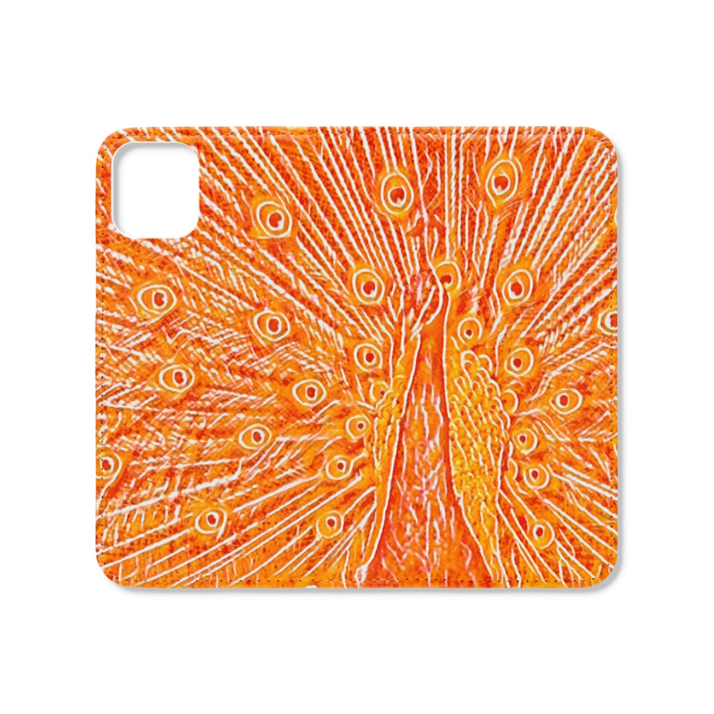 モザイククジャク手帳型iPhoneカバー(オレンジ)