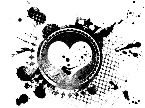 ハートと鎖と歯車のモノクロ背景素材高解像度