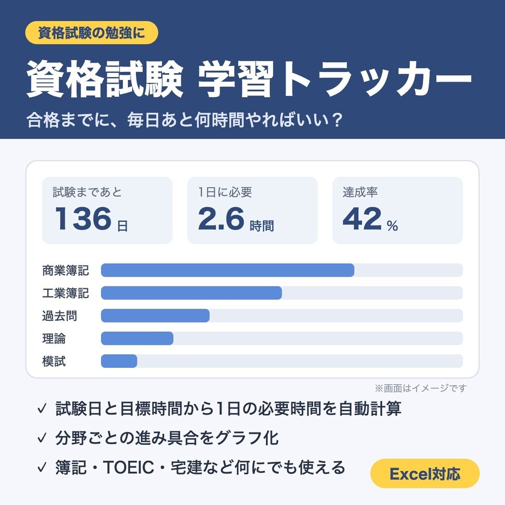資格試験 学習トラッカー｜合格までに、毎日あと何時間やればいい？（Excel対応）