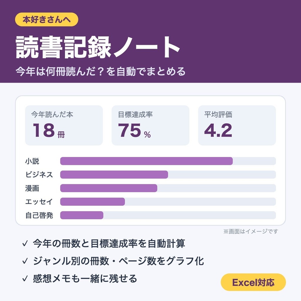 読書記録ノート｜今年は何冊読んだ？を自動でまとめる（Excel対応）