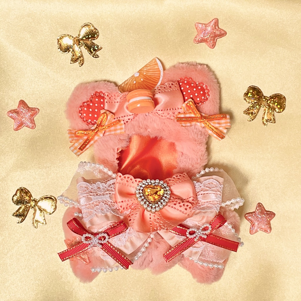 Sサイズぬい服🍊🎀Orange macaron pearl ribbon(裏地あり)
