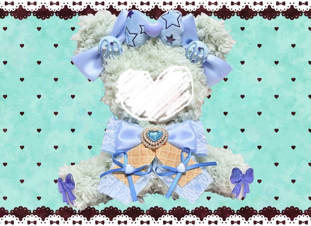 SM中間サイズぬい服🌱🍨🎀ミントアイスリボンくま🧸