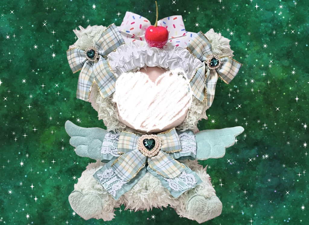 Mサイズぬい服🍒🍨💚cream soda tartan check ribbon angel