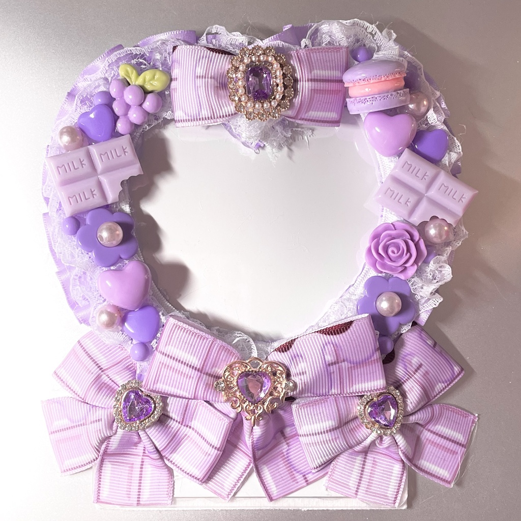 L判サイズ硬質カードケースデコ🍇🍫ハートフレームぶどうチョコ