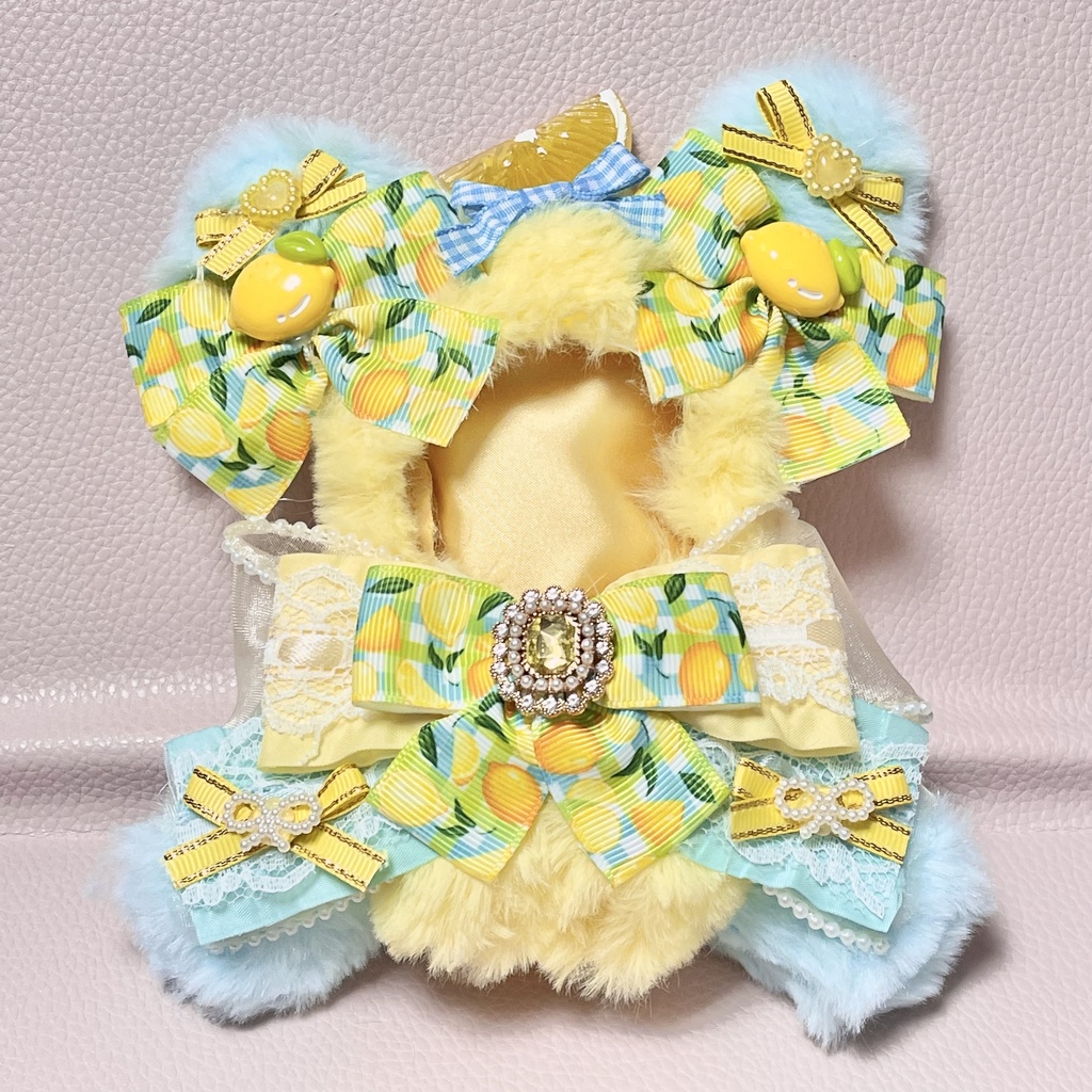 Sサイズぬい服☀️🍋🩵sunny sky lemon pearl ribbon(裏地あり)